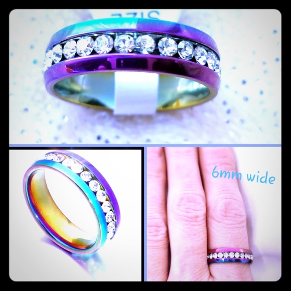 Exclusively Fancy Jewelry - Iridescent Rainbow band Ring with zircon inlay NWT